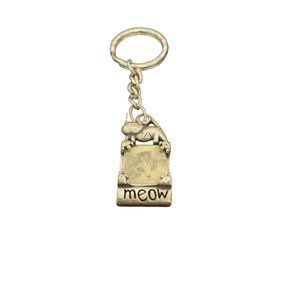 Silver Colored Metal Cat Figure Meow Photo Keychain Cute